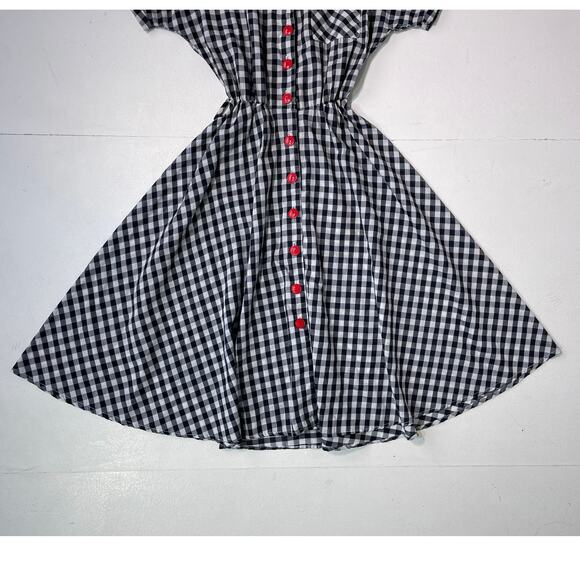 Vintage 80s Gingham Collared Button Up Dress / Sz XS / Western Retro Pin Up - Picture 4 of 8
